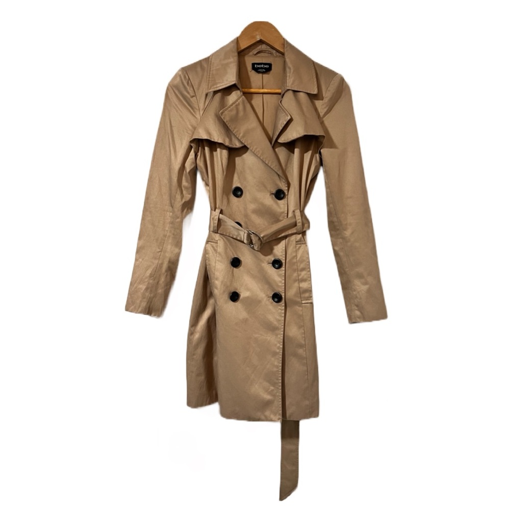 Bebe Classic Tan Belted Trench Coat XS